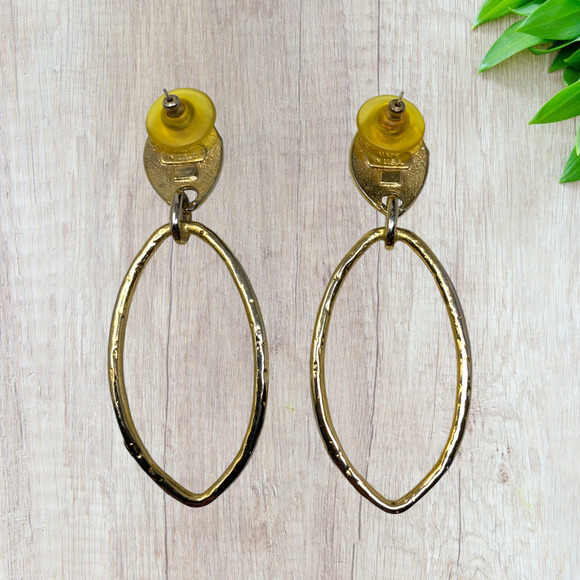 Vintage 1980's Modernist Dangle Earrings Gold Tone Oval New Wave Carded Pierced - Picture 2 of 6
